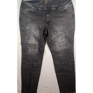Love & Legend Black Acid Wash Moto Skinny Jeans Plus Size 24 Panelled Denim